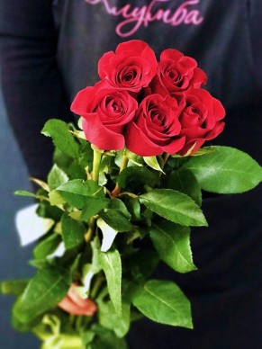 Букет из 5 длинных красных роз