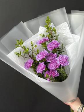 Букет из 9 гвоздик с эвкалиптом