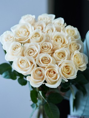 21 бежевая роза в ленте 